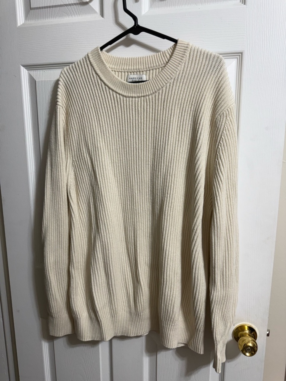 American Eagle Outfitters Cream Ribbed Crewneck Sweater - Men's